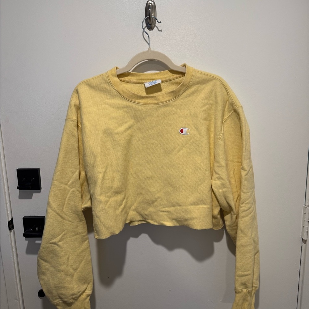Champion Women's Light Yellow Cropped Hoodie